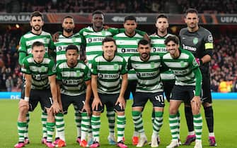 Sporting Lisbon pose for a team photo prior to the UEFA Europa League round of sixteen, second leg match at the Emirates Stadium, London. Picture date: Thursday March 16, 2023.