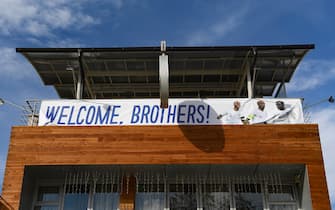 PRISTINA, KOSOVO - NOVEMBER 17: A banner welcomes England players  before the UEFA Euro 2020 Qualifier between Kosovo and England on November 17, 2019 in Pristina, Kosovo. (Photo by Michael Regan/Getty Images)