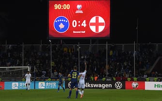 PRISTINA, KOSOVO - NOVEMBER 17:  The scoreboard is seen at full-time during the UEFA Euro 2020 Qualifier between Kosovo and England at the Pristina City Stadium on November 17, 2019 in Pristina, Kosovo. (Photo by Michael Regan/Getty Images)