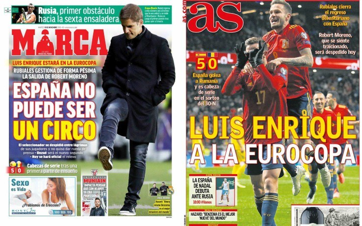 Le prime pagine di Marca e As con i titoli sul ritorno di Luis Enrique