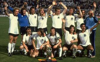 22 Jun 1980:  West Germany celebrate with the trophy after victory in the European Championship Final against Belgium at the Stadio Olimpico in Rome. West Germany won the match 2-1. \ Mandatory Credit: Steve Powell /Allsport