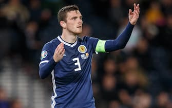 epa07831275 Andy Robertson of Scotland during the UEFA Euro 2020 Group I qualifying soccer match between Scotland and Belgium at Hampden Park in Glasgow, Britain, 09 September 2019.  EPA/ROBERT PERRY