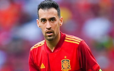 MADRID, SPAIN - JUNE 04: Sergio Busquets of Spain looks on during the international friendly match between Spain and Portugal at Wanda Metropolitano stadium on June 04, 2021 in Madrid, Spain. (Photo by David Ramos/Getty Images)