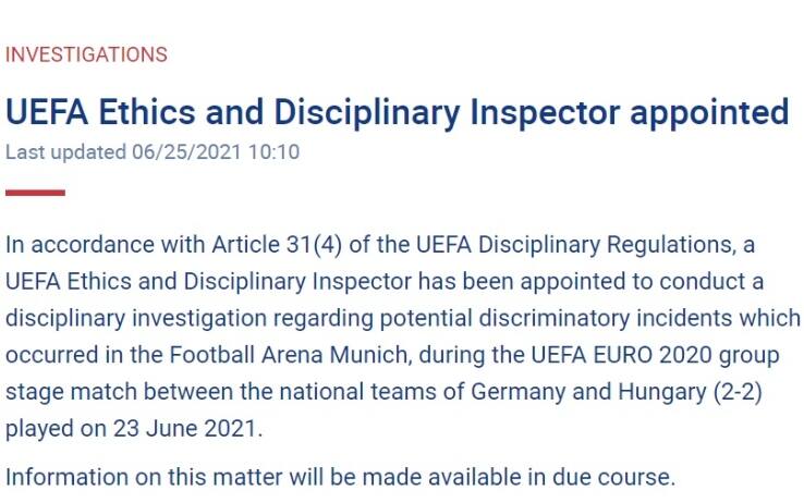 Il comunicato Uefa sull'apertura dell'indagine su potenziali episodi razzisti in Germania-Ungheria
