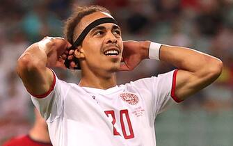 epa09320805 Yussuf Poulsen of Denmark reacts during the UEFA EURO 2020 quarter final match between the Czech Republic and Denmark in Baku, Azerbaijan, 03 July 2021.  EPA/Naomi Baker / POOL (RESTRICTIONS: For editorial news reporting purposes only. Images must appear as still images and must not emulate match action video footage. Photographs published in online publications shall have an interval of at least 20 seconds between the posting.)