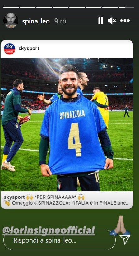 Spinazzola ringrazia Insigne su Instagram per la dedica a Wembley