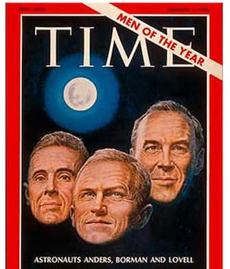 Gli astronauti dell'Apollo 8 William Anders, Frank Borman e Jim Lovell, "Uomini dell'anno 1968" del settimanale di attualità statunitense "Time".ANSA /