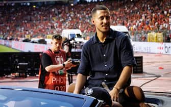 Former Red Devils captain Eden Hazard thanks the fans during a soccer game between Belgian national team Red Devils and Austria, Saturday 17 June 2023 in Brussels, the second (out of 8) qualification match for the Euro 2024 European Championships. BELGA PHOTO KURT DESPLENTER (Photo by KURT DESPLENTER/Belga/Sipa USA)