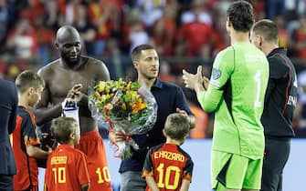 Belgium's Romelu Lukaku , Belgium's Eden Hazard and Belgium's goalkeeper Thibaut Courtois pictured after a soccer game between Belgian national team Red Devils and Austria, Saturday 17 June 2023 in Brussels, the second (out of 8) qualification match for the Euro 2024 European Championships. BELGA PHOTO KURT DESPLENTER (Photo by KURT DESPLENTER/Belga/Sipa USA)