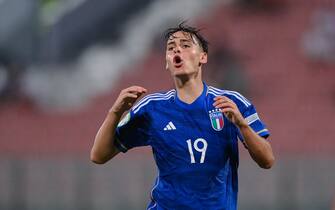TA' QALI, MALTA - JULY 13: NiccolÃ² Pisilli of Italy reacts during the UEFA European Under-19 Championship 2022/23 semi-final match between Spain and Italy at the National Stadium on July 13, 2023 in Ta' Qali, Malta. (Photo by Seb Daly - Sportsfile/UEFA via Getty Images)