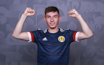 DARLINGTON, ENGLAND - JUNE 10: Billy Gilmour of Scotland poses during the official UEFA Euro 2020 media access day on June 10, 2021 in Darlington, England. (Photo by Patrick Elmont - UEFA/UEFA via Getty Images)