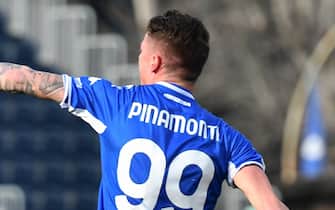 Andrea Pinamonti (Empoli FC) celebrates after scoring a goal  during  Empoli FC vs Cagliari Calcio, italian soccer Serie A match in Empoli, Italy, February 13 2022
