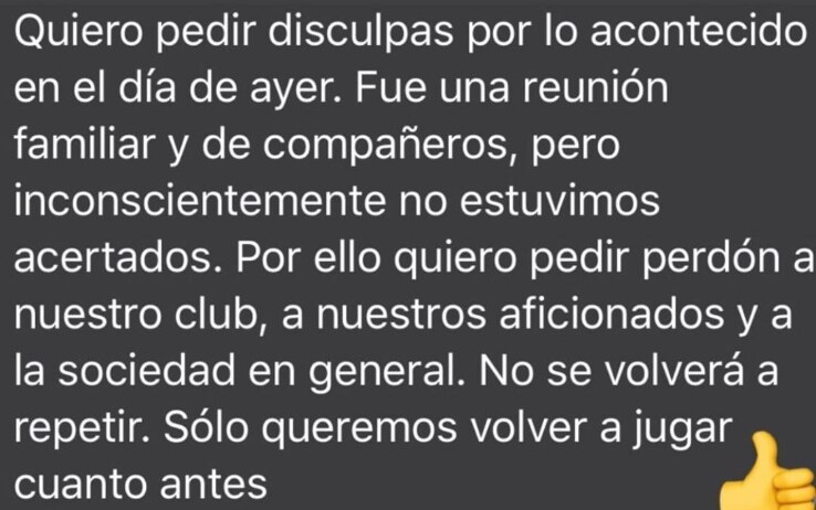 Le scuse di Banega su Instagram
