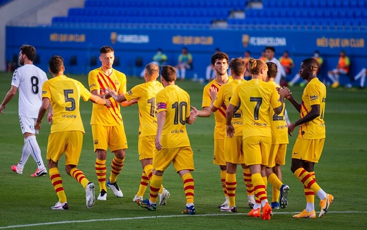 La gioia del Barcellona dopo il rigore realizzato da Griezmann