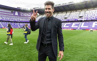 (210523) -- VALLADOLID, May 23, 2021 (Xinhua) -- Atletico's head coach Diego Simeone celebrates after the Spanish league football match between Real Valladolid CF and Atletico de Madrid in Valladolid, Spain, on May 22, 2021. (La Liga/handout via Xinhua) - La Liga -//CHINENOUVELLE_XxjpbeE007030_20210523_PEPFN0A001/2105231114/Credit:CHINE NOUVELLE/SIPA/2105231117