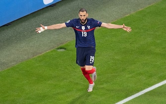 Karim Benzema of France celebrating before his goal got disallowed during the UEFA Euro 2020 Championship Group F match between France and Germany at Allianz Arena, on June 15, 2021 in Bavaria, Munich, Germany. Photo by David Niviere/ABACAPRESS.COM