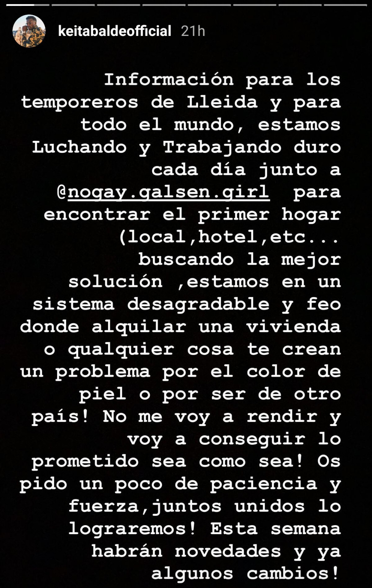 Il messaggio pubblicato in una Instagram Story da Keita Balde keita