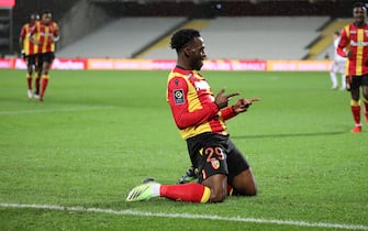Celebration Kalimuendo 29 RC Lens after goal during the French championship Ligue 1 football match between RC Lens and Stade brestois 29 on December 23, 2020 at Bollaert-Delelis stadium in Lens, France - Photo Laurent Sanson / LS Medianord / DPPI / LM