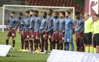 Players of FC Metz pose before the French championship Ligue 1 football match between FC Metz and Lille OSC (LOSC) on April 9, 2021 at Stade Saint-Symphorien in Metz, France - Photo Jean Catuffe / DPPI / LiveMedia