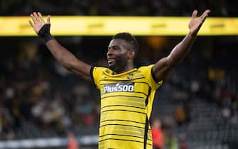 August 11, 2022, Bern, Wankdorf, Conference League: BSC Young Boys - Kuopion PS, #18 Jean-Pierre Nsame (Young Boys) is happy about his goal to make it 3-0. (Photo by Manuel Winterberger/Just Pictures/Sipa USA)