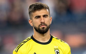 FOXBOROUGH, MA - OCTOBER 4: Diego Rossi #10 of Columbus Crew before a game between Columbus Crew and New England Revolution at Gillette Stadium on October 4, 2023 in Foxborough, Massachusetts. (Photo by Andrew Katsampes/ISI Photos/Getty Images).