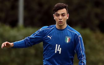 FLORENCE, ITALY - JANUARY 11: Simone Panada of Italy U16 white in action "Torneo dei Gironi" Italian Football Federation U16 Tournament at Coverciano on January 11, 2018 in Florence, Italy.  (Photo by Gabriele Maltinti/Getty Images)