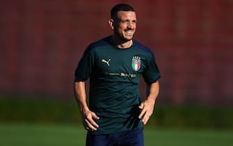 FLORENCE, ITALY - SEPTEMBER 01: Alessandro Florenzi of Italy in action during training session at Centro Tecnico Federale di Coverciano on September 01, 2021 in Florence, Italy. (Photo by Claudio Villa/Getty Images)