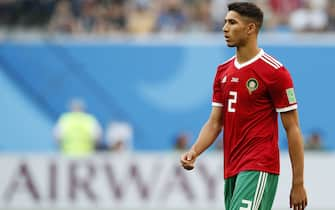 June 15, 2018 - St Petersburg, United Kingdom - Morocco''s Achraf Hakimi in action during the FIFA World Cup 2018 Group B match at the St Petersburg Stadium, St Petersburg. Picture date 15th June 2018. Picture credit should read: David Klein/Sportimage/Cal Sport Media/Sipa USA(Credit Image: Â© David Klein/CSM/Sipa USA)