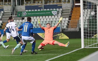 Italy's Domenico Berardi scores the 1-0 goal during the FIFA World Cup Qatar 2022 qualification round one soccer match Italy vs  Northern Ireland at Ennio Tardini stadium in Parma, Italy, 25 March 2021. ANSA / ELISABETTA BARACCHI
