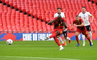 Belgium's Romelu Lukaku scores his side's first goal of the game from a penalty during the UEFA Nations League Group 2, League A match at Wembley Stadium, London.
