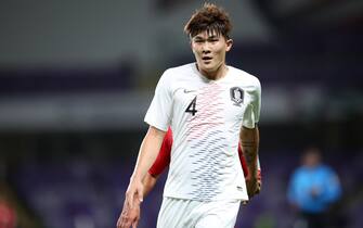 epa07275957 Kim Minjae of South Korea in action during the 2019 AFC Asian Cup group C preliminary round match between South Korea and Kyrgyzstan in Al Ain, United Arab Emirates, 11 January 2019.  EPA/MAHMOUD KHALED