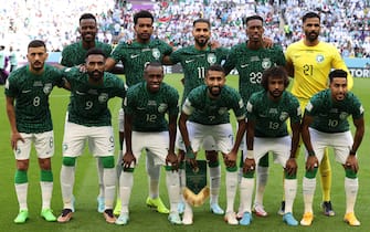 epa10319930 The starting eleven of Saudi Arabia pose for a team picture before the FIFA World Cup 2022 group C soccer match between Argentina and Saudi Arabia at Lusail Stadium in Lusail, Qatar, 22 November 2022.  EPA/Mohamed Messara