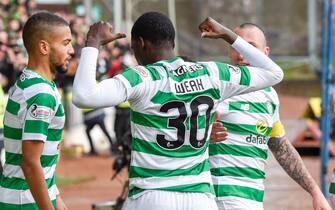Celtic's Timothy Weah celebrates after scoring the second goal during the Ladbrokes Scottish Premiership match at McDiarmid Park, Perth.
