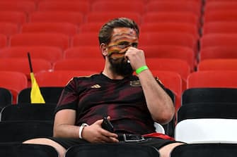 A German fan reacts at the end of the Qatar 2022 World Cup Group E football match between Costa Rica and Germany at the Al-Bayt Stadium in Al Khor, north of Doha on December 1, 2022. (Photo by Ina Fassbender / AFP) (Photo by INA FASSBENDER/AFP via Getty Images)