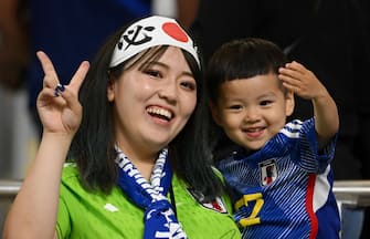 DOHA, QATAR - DECEMBER 01: Japan fans enjoy the pre match atmosphere prior to the FIFA World Cup Qatar 2022 Group E match between Japan and Spain at Khalifa International Stadium on December 01, 2022 in Doha, Qatar. (Photo by Clive Mason/Getty Images)