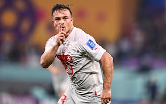 Foto LaPresse - Fabio Ferrari 2 Dicembre 2022 Doha, Qatar - Sport - Calcio - Qatar 2022 - Coppa del Mondo Fifa - Serbia v Svizzera - Gruppo G - Fase a Gironi - Stadio 974.
Stadium 974.Nella foto:Shaqiri Xherdan (Switzerland);esulta dopo rete 0-1
December 2, 2022 Doha, Qatar  - sport - Soccer - Qatar 2022- Fifa World Cup - Group G -Serbia v Switzerland - group stage  -Stadium 974.
Stadium 974.In the pic:Shaqiri Xherdan (Switzerland);celebrates after gol 0-1