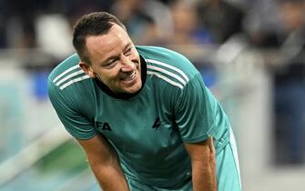 epa10362450 Former English player John Terry reacts during the Workers and FIFA Legends soccer match at Al Thumama Stadium in Doha, Qatar, 12 December 2022. FIFA World Cup 2022 guests and volunteers watched workers and FIFA legends playing in a 60-minute match.  EPA/NOUSHAD THEKKAYIL