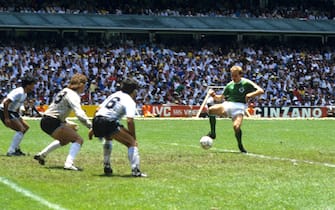 Soccer - 1986 FIFA World Cup - Final - Argentina v West Germany - Azteca Stadium, Mexico. Karl-Heinz Rummenigge scores for West Germany.