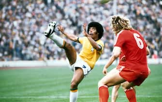 sports, football, world championship, world championship 1974, world championship final, match for 3rd place, Brazil versus Poland (0:1), scene of the match with Jairzinho and Jerzy Gorgon, Munich, Germany, 6.7.1974, Additional-Rights-Clearance-Info-Not-Available