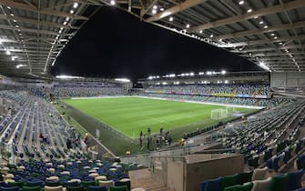 epa08816387 General view of the stadiu ahead of the UEFA EURO 2020 play-off soccer match between Northern Ireland and Slovakia at Windsor Park stadium in Belfast, Northern Ireland, 14 September 2020.  EPA/JOHN MCVITTY