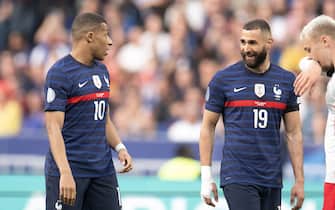 Kylian Mbappe of France and Karim Benzema of France and in action during the UEFA Nations League League A Group 1 match between France and Denmark at Stade de France on June 03, 2022 in Paris, France. Photo by David Niviere/ABACAPRESS.COM
