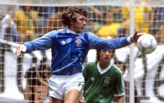 Goalkeeper Pat Jennings making his last appearance for Northern Ireland.