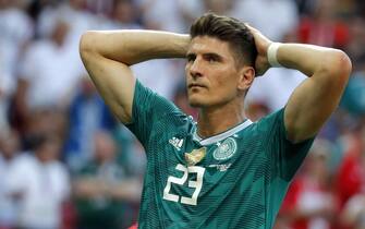 epa06844728 Mario Gomez of Germany reacts during the FIFA World Cup 2018 group F preliminary round soccer match between South Korea and Germany in Kazan, Russia, 27 June 2018.

(RESTRICTIONS APPLY: Editorial Use Only, not used in association with any commercial entity - Images must not be used in any form of alert service or push service of any kind including via mobile alert services, downloads to mobile devices or MMS messaging - Images must appear as still images and must not emulate match action video footage - No alteration is made to, and no text or image is superimposed over, any published image which: (a) intentionally obscures or removes a sponsor identification image; or (b) adds or overlays the commercial identification of any third party which is not officially associated with the FIFA World Cup)  EPA/ROBERT GHEMENT   EDITORIAL USE ONLY