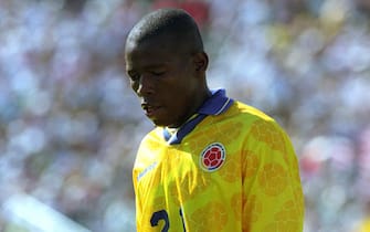 Colombia's Faustino Asprilla can't hide his disappointment at being substituted. Colombia lost the game 2-1 with an own goal by Andres Escobar (not pictured).
