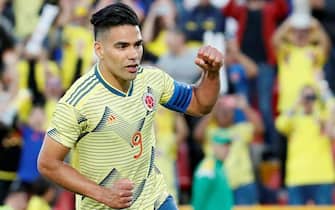 epa07623492 Colombia's Falcao celebrates a goal during a friendly match between the national soccer teams of Colombia and Panama, at El Campin stadium, in Bogota, Colombia, 03 June 2019.  EPA/Mauricio Duenas Castaneda