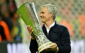 epa07238283 (FILE) - Manchester United's Portuguese manager Jose Mourinho celebrates with the trophy after the UEFA Europa League final between Ajax Amsterdam and Manchester United at Friends Arena in Stockholm, Sweden, 24 May 2017. Mourinho was sacked by Manchester United 18 December 2018.  EPA/PETER POWELL