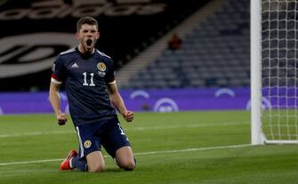 GLASGOW, SCOTLAND - SEPTEMBER 04:  Ryan Christie of Scotland celebrates after scoring from the penalty spot during the UEFA Nations League group stage match between Scotland and Israel at Hampden Park National Stadium on September 04, 2020 in Glasgow, Scotland. (Photo by Ian MacNicol/Getty Images)