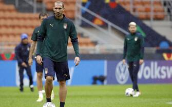 Italy’s Giorgio Chiellini  attends  during the training session at Giuseppe Meazza stadium. Italy will face Spain for the Uefa semifinal Nation League. Milan 5 October 2021.
ANSA / MATTEO BAZZI