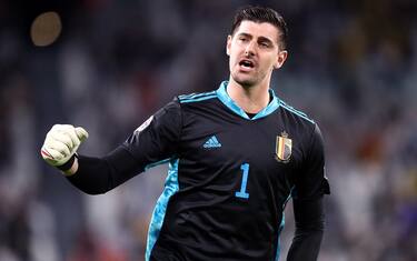 JUVENTUS STADIUM, TORINO, ITALY - 2021/10/07: Thibaut Courtois of Belgium gestures during the Uefa Nations League semi-final match between Belgium and France . France wins 3-2 over Belgium. (Photo by Marco Canoniero/LightRocket via Getty Images)