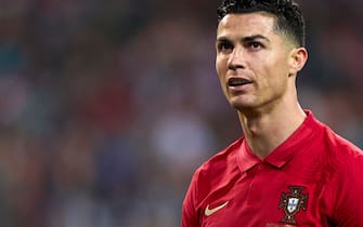 PORTO, PORTUGAL - MARCH 29:  Cristiano Ronaldo of Portugal looks on during the 2022 FIFA World Cup Qualifier knockout round play-off match between Portugal and North Macedonia at Estadio do Dragao on March 29, 2022 in Porto, Porto. (Photo by Jose Manuel Alvarez/Quality Sport Images/Getty Images)